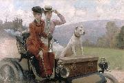 Julius LeBlanc Stewart Les Dames Goldsmith au bois de Boulogne en 1897 sur une voiturette oil on canvas
